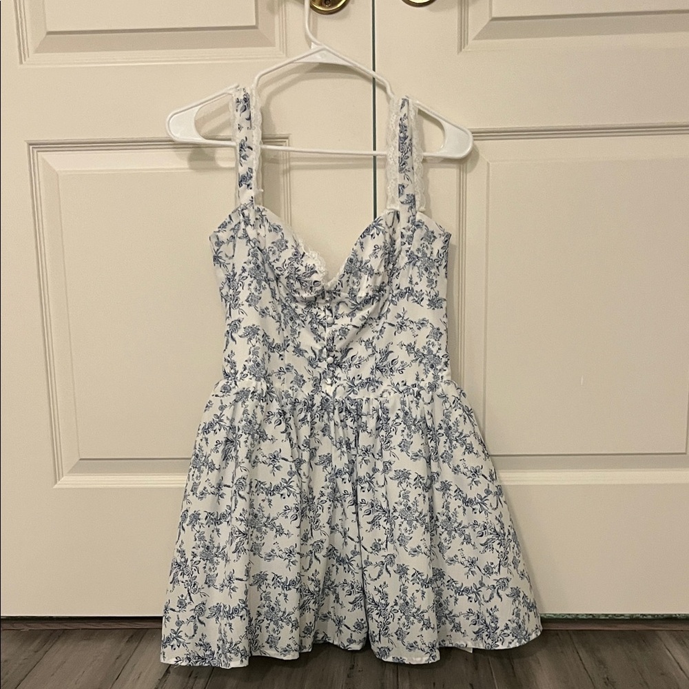 blue and white floral dress